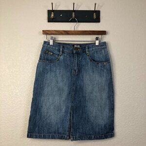 B Jeans Vtg Midi Denim Skirt Women's 4 Cowgirl Western Rodeo Rivets 100% Cotton